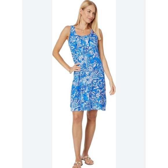 Lilly Pulitzer Lela Henley Tank Dress Blue Floral Size Small NWOT - Picture 1 of 5